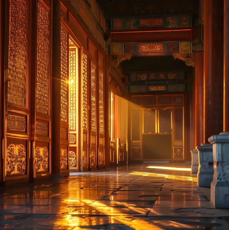Beijing Forbidden City at sunset with sunlight streaming through palace architecture — Beijing Travel Itineraries