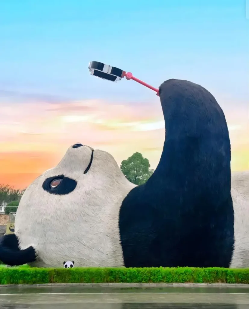 Evening view of the giant panda statue in Chengdu