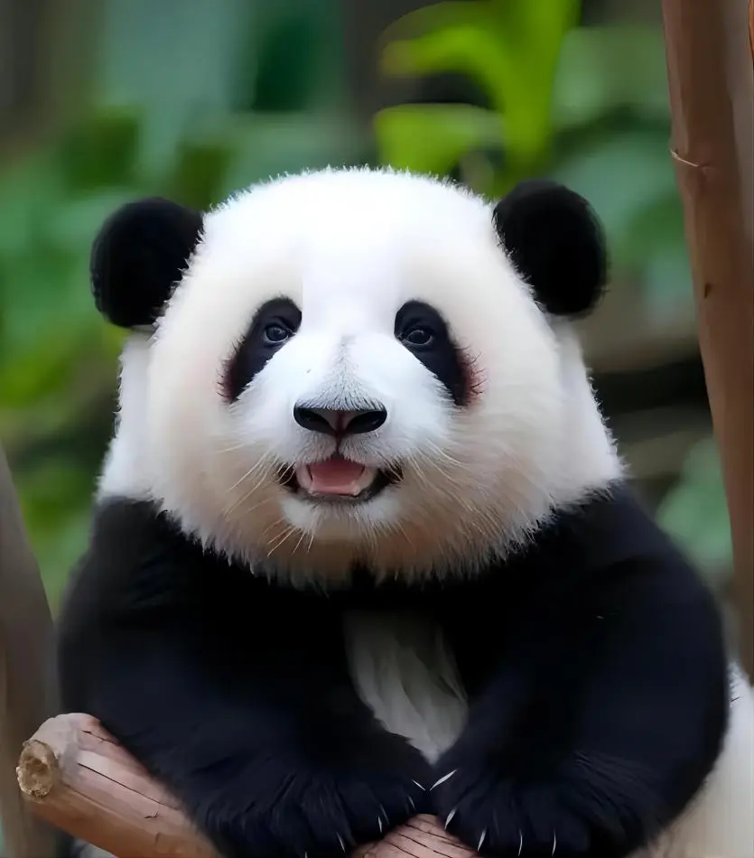 Giant panda Huahua smiling adorably at Chengdu Panda Base