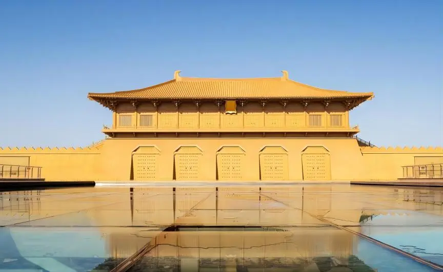 Panoramic view of Danfeng Gate at Daming Palace in Xi’an, China, after a sunny rain