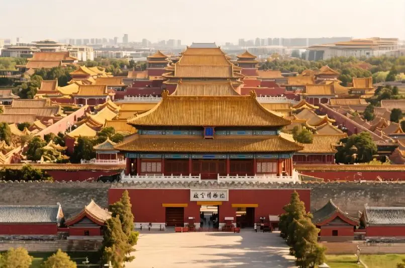 Aerial view of the Forbidden City, Beijing tourist attraction with historic palace complex