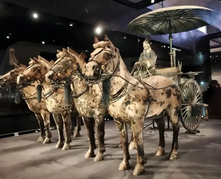 Close-up of Bronze Chariot exhibit at Lishan Garden, Xi’an