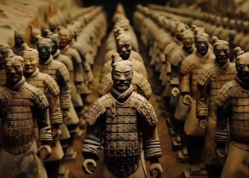 Close-up of a Terracotta Army warrior showing unique face and armor design in Xi’an
