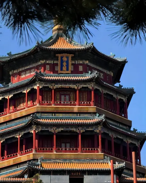 Close-up view of the Tower of Buddhist Incense (Fo Xiang Ge) at Summer Palace Beijing