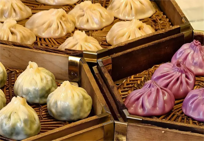 Close-up of juicy Xi’an soup dumplings (Tang Bao) from Muslim Quarter food stall
