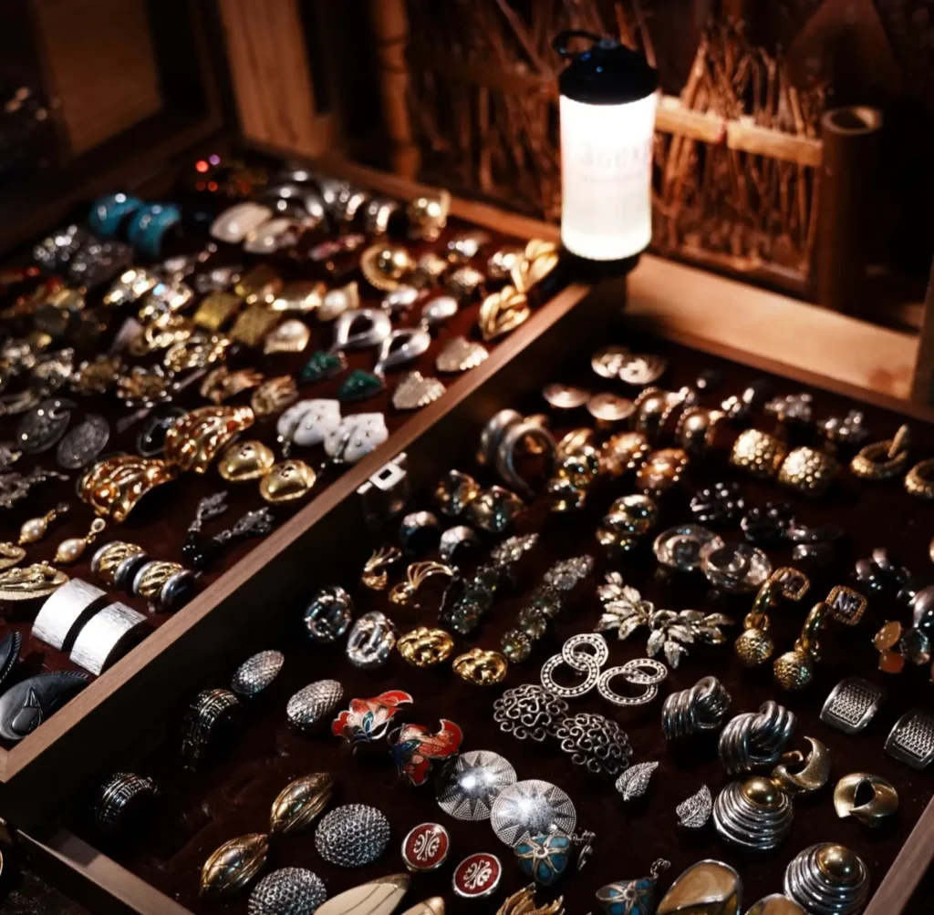 Handmade rings displayed at a stall in Yulin Ghost Market, Chengdu