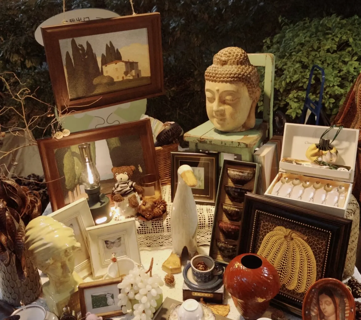 A stall filled with unusual collectibles at Yulin Ghost Market, Chengdu