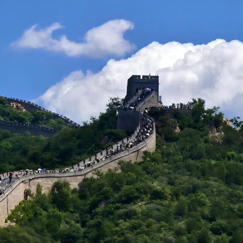 Tourists climbing towards North Tower 8 as part of a Badaling Great Wall itinerary in autumn