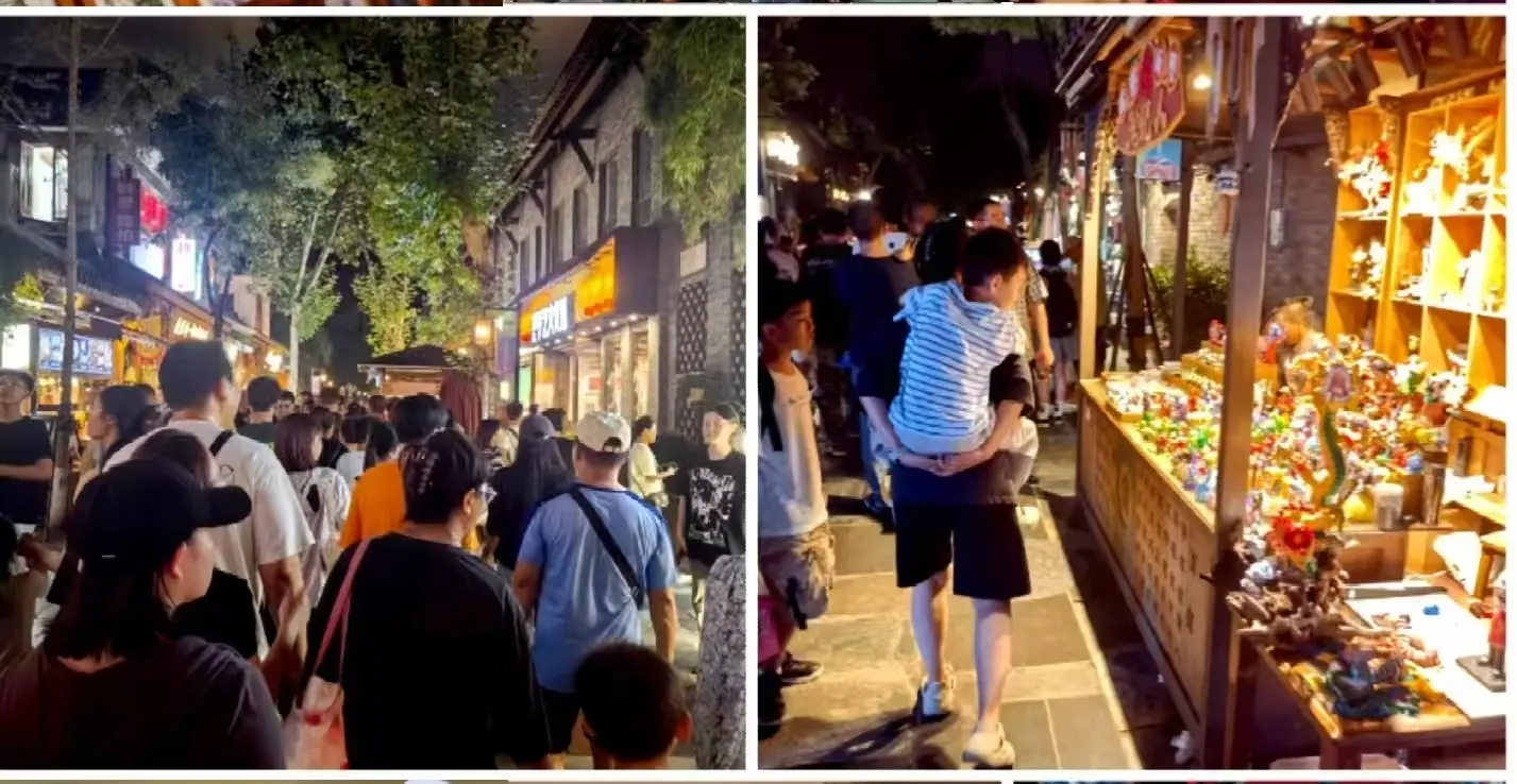 Tourists enjoying authentic Chengdu street food at Kuanzhai Alley night market, part of the Chengdu Night Markets experience