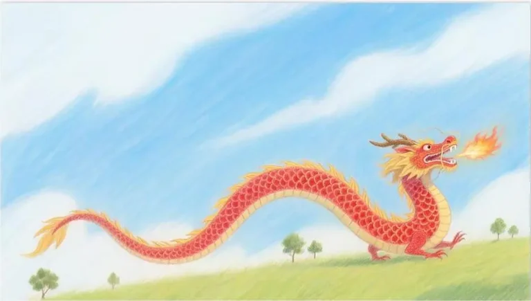 Chinese Zodiac Dragon colored pencil illustration, representing power, confidence, and ambition