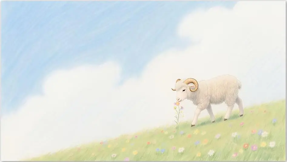 Chinese Zodiac Goat colored pencil illustration, symbolizing creativity, gentleness, and compassion