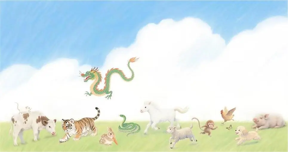 Colorful hand-drawn illustration of the twelve Chinese Zodiac animals (Shengxiao), showcasing their unique traits and cultural significance in Chinese culture.