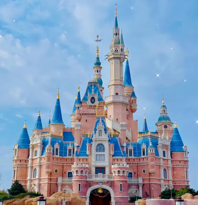 Close-up view of Shanghai Disneyland castle architecture