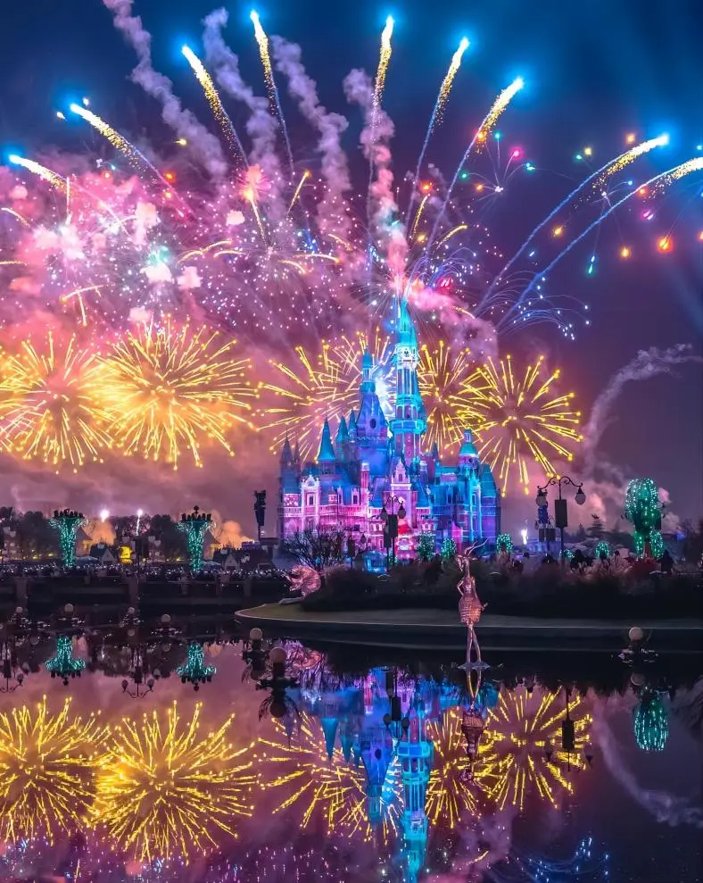 Ignite the Dream fireworks show at Shanghai Disney Resort above the Enchanted Storybook Castle