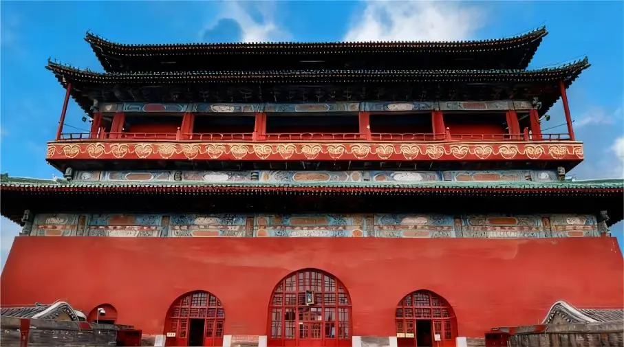 Beijing Bell Tower in sunlight, showcasing the historic architecture of the Zhonglou.