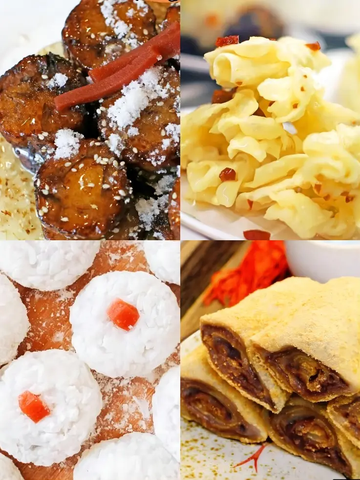 Beijing Thirteen Delicacies snack collage including Miancha, Jiaoquan, Sanzi Mahua, and Chaogan