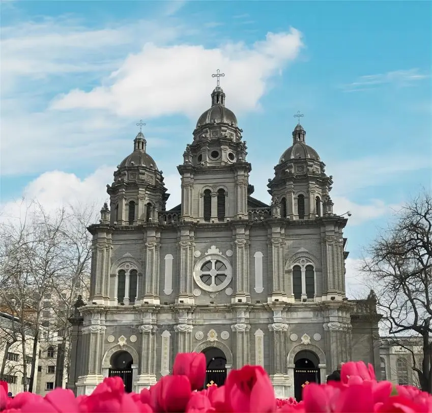 Cathedral on Wangfujing Street in Beijing, featuring European-style architecture and a historic religious landmark.