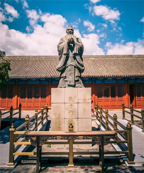 Statue of Confucius at Guozijian in Beijing, historic cultural landmark and center of Confucian heritage