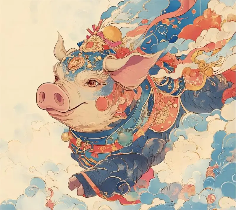 Dunhuang-style Chinese zodiac Pig illustration