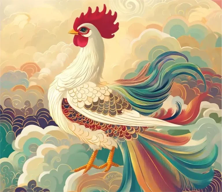 Dunhuang-style Chinese Zodiac Rooster illustration,