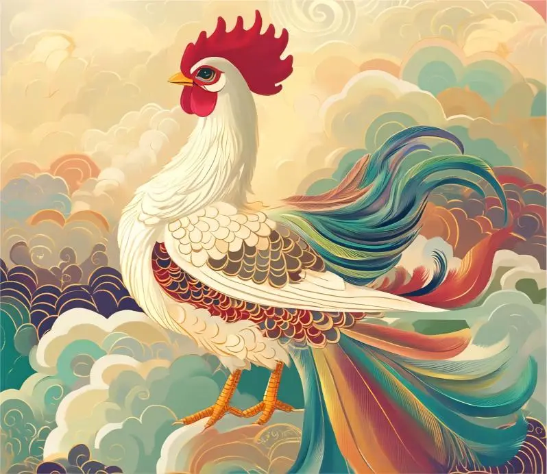 Dunhuang-style Chinese Zodiac Rooster illustration,