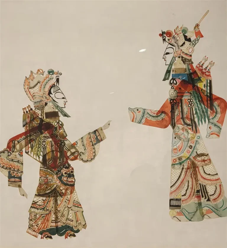Huaxian Shadow Puppetry performance with puppets and traditional music, Xi’an intangible heritage folk art.