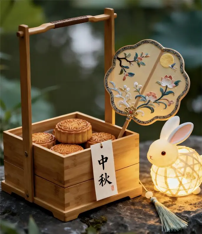 Traditional mooncakes and Jade Rabbit lantern displayed along Beijing Local Food Trails