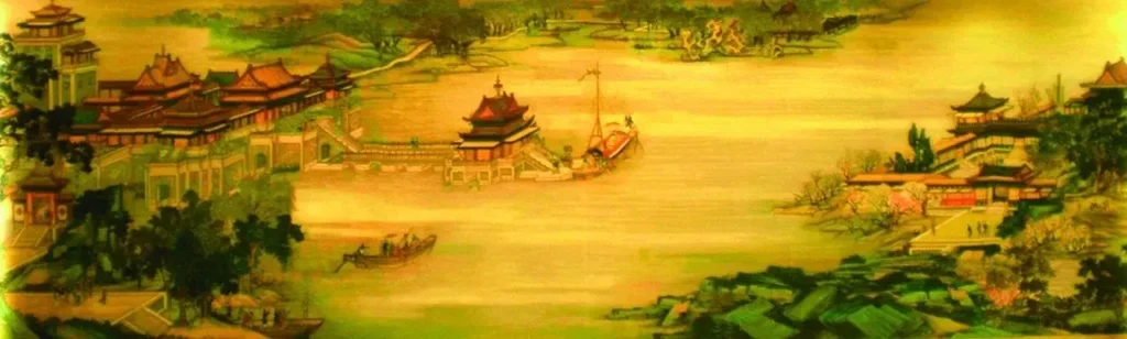 Detail of Shanghai Wool Embroidery (Rongxiu) depicting Qingming Shanghe River, highlighting intricate thread techniques