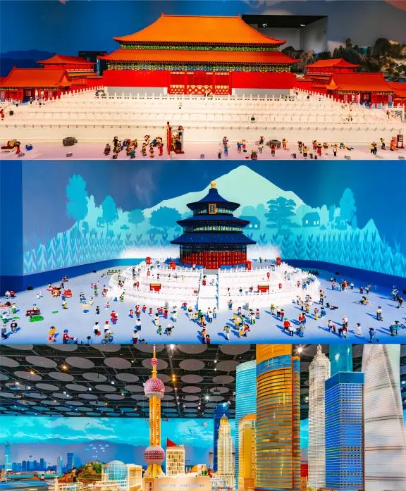 Miniland at Shanghai LEGOLAND Resort showcasing LEGO-built Chinese and global landmarks in miniature scale.