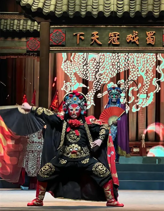 Close-up of a Sichuan Opera face changing performer in Chengdu theatre
