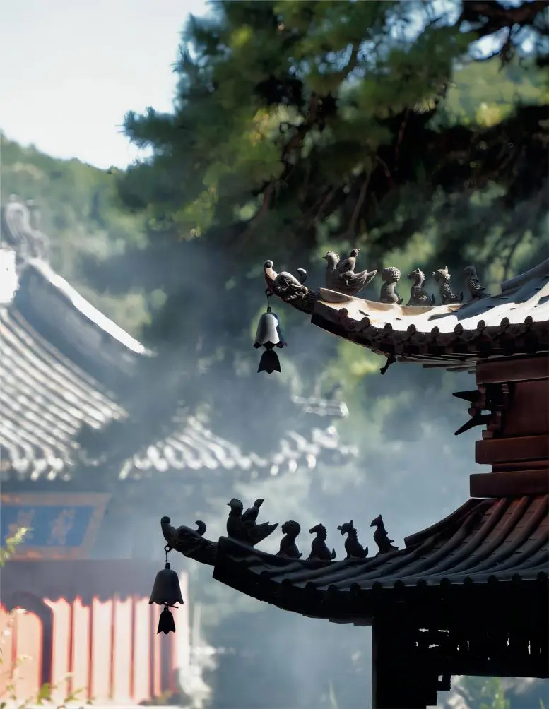 Incense smoke rising at Tanzhe Temple, capturing spiritual rituals and prayers