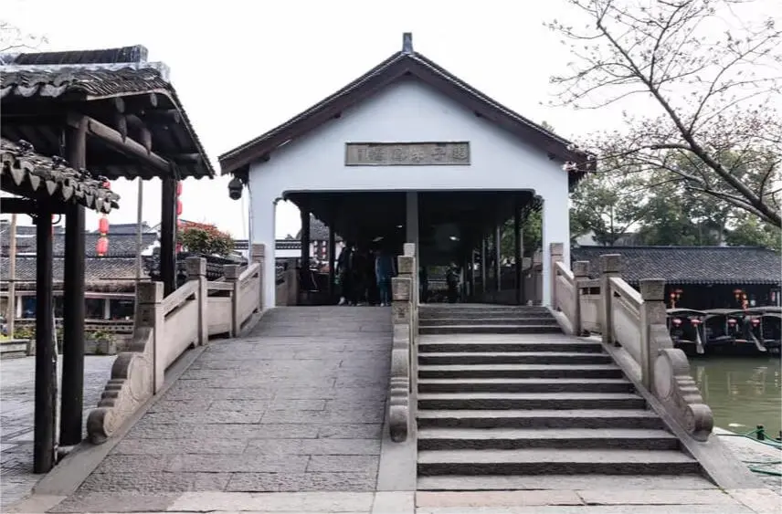 Songzi Laifeng Bridge in Xitang Water Town from Shanghai, a famous historic stone bridge over the canal.