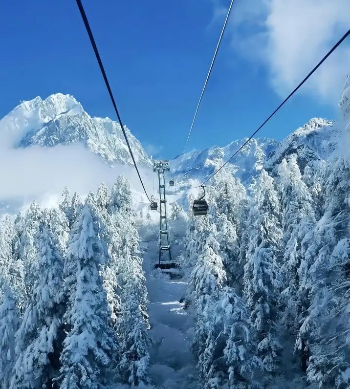 Cable car ride offering panoramic views of Hailuogou Glacier and surrounding mountains