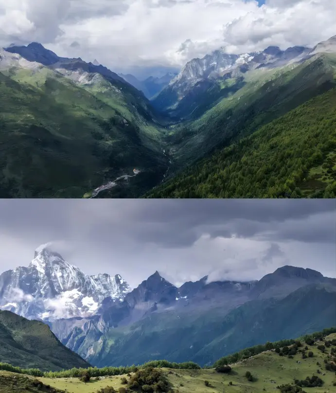 Snow peaks and alpine lakes in Haizi Valley of Mount Siguniang, Western Sichuan