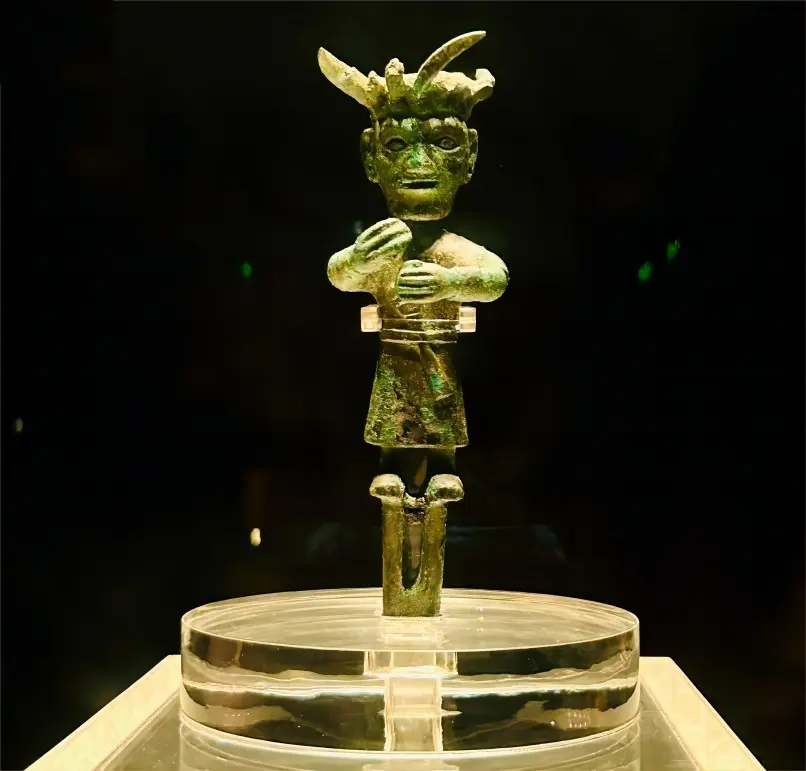 Ancient Shu bronze standing figure at Chengdu Jinsha Site Museum