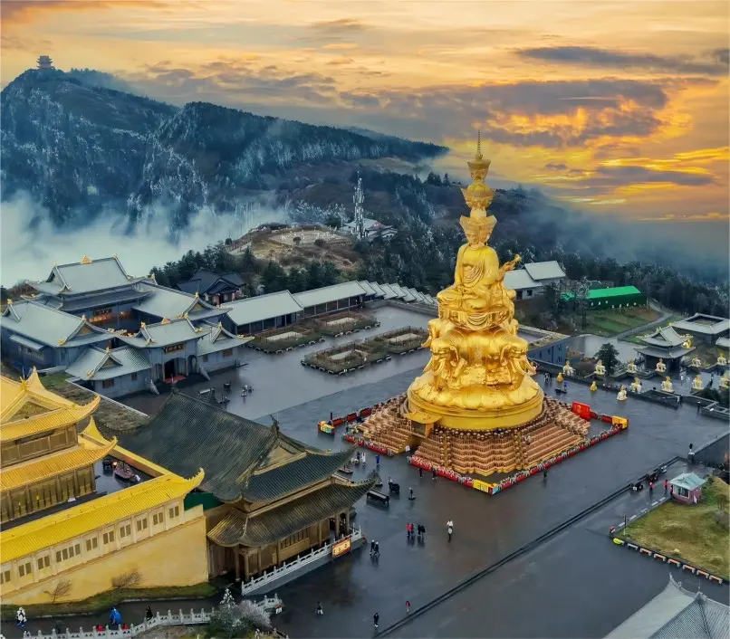 Golden Summit of Mount Emei with sea of clouds during a Chengdu 5-day itinerary