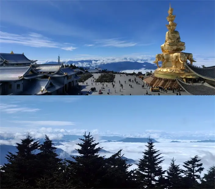 Sea of clouds surrounding Mount Emei Golden Summit