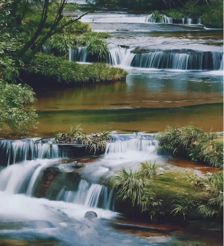 Clear mountain stream scenery at Tiantai Mountain in Sichuan, a popular nature walk near Chengdu.