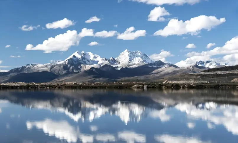Mirror-like alpine scenery at Si Ding Cuo Sacred Lake in Western Sichuan