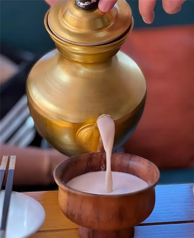 Tibetan butter tea (sūyóu chá) served in Jiuzhaigou, Sichuan, China