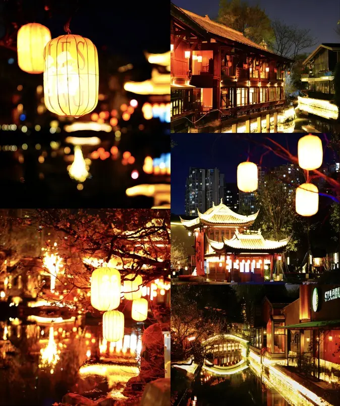 Night view of Tiexiang Temple Water Street in Chengdu