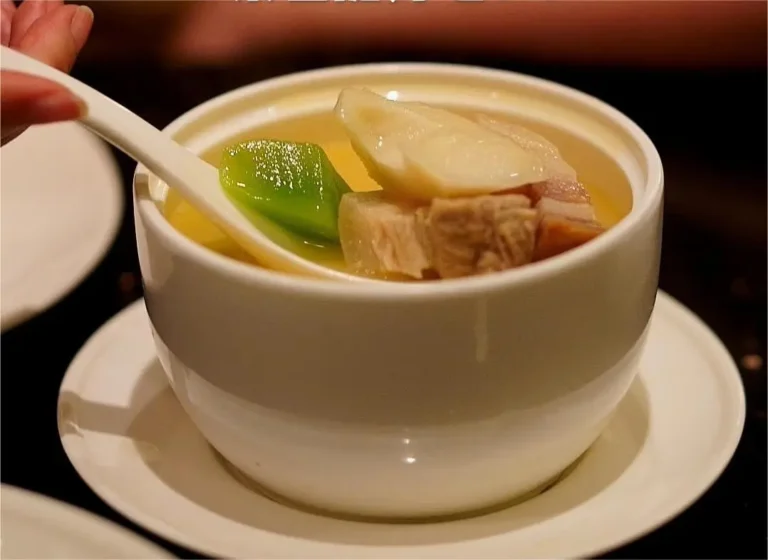 Traditional Yan Du Xian from Shanghai Benbang cuisine featuring tender pork and spring bamboo shoots.