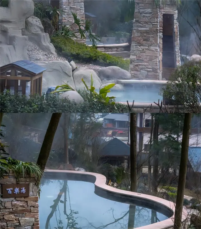 Relaxing in outdoor hot springs at Xiling Snow Mountain, Sichuan