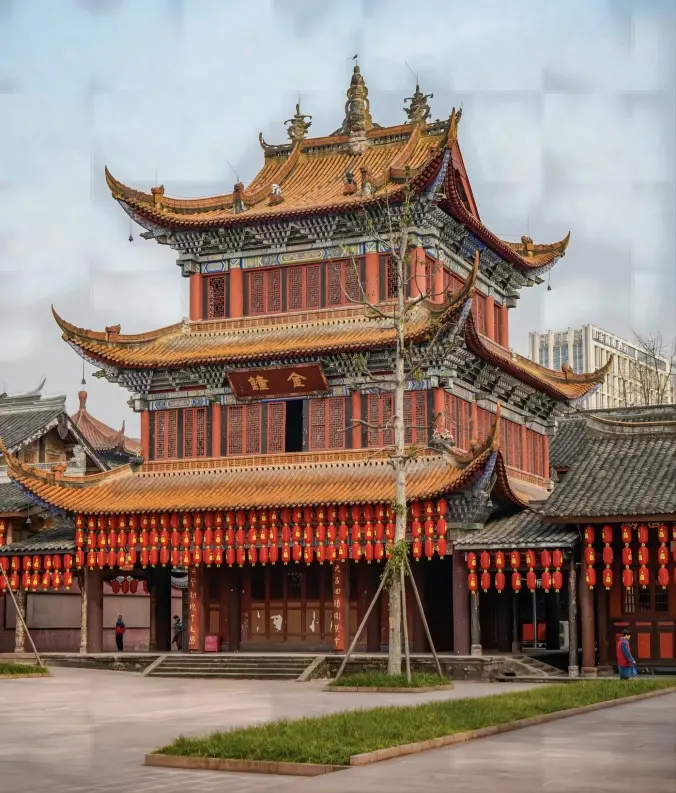 Bell tower at Zhaojue Temple in Chengdu
