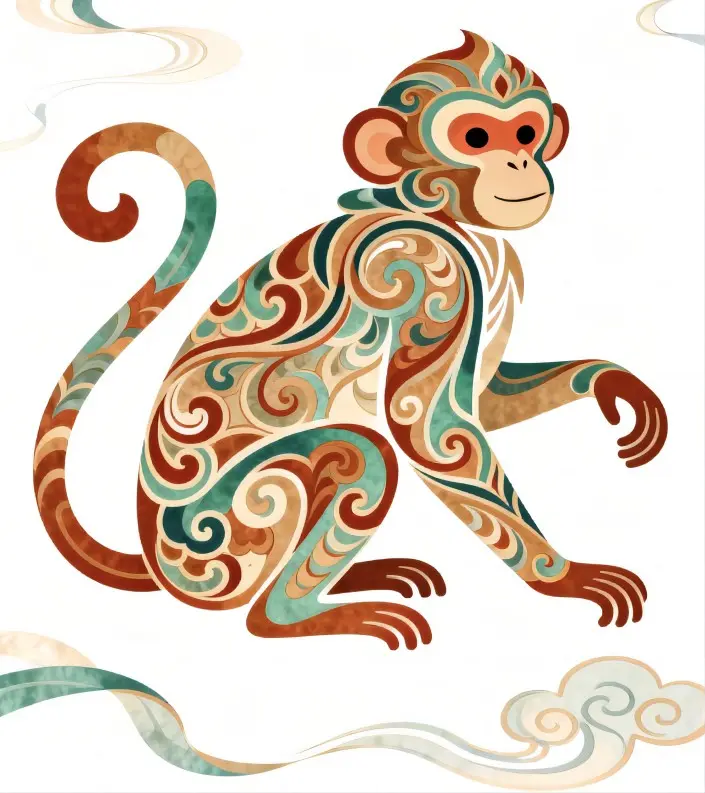 Chinese zodiac Monkey horoscope illustration for the weekly forecast, highlighting career focus, finances, and emotional balance