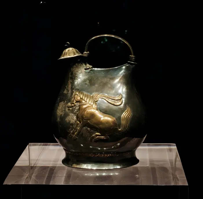 Gilded silver pot with a dancing horse from the Tang Dynasty, one of the highlights of the Shaanxi History Museum