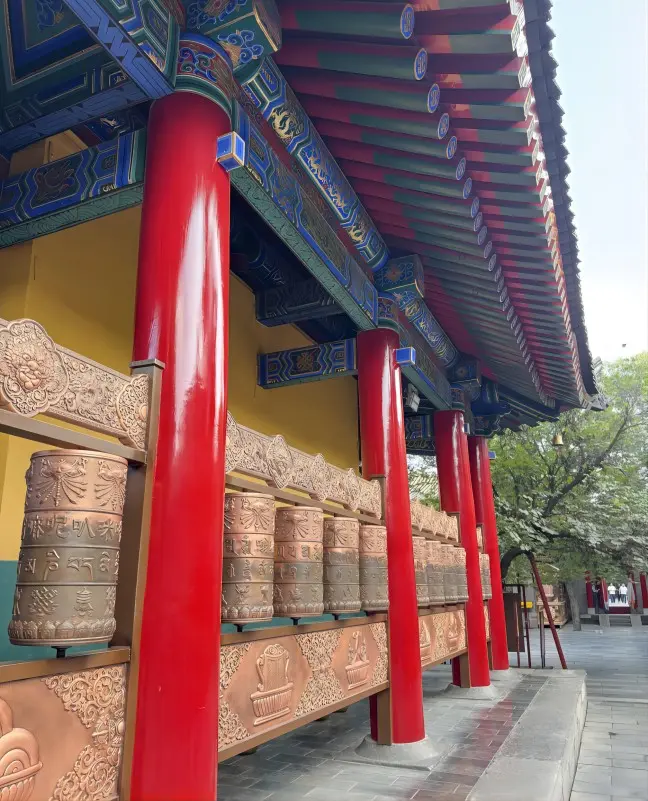 Tibetan prayer wheels at Guangren Temple in Xi’an, symbolizing peace and blessings