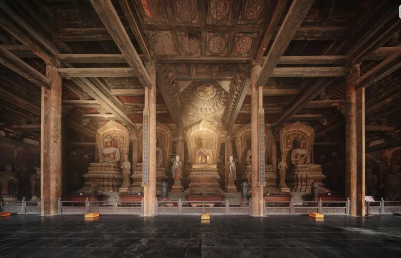 Buddha statue enshrined inside Shanhua Temple, a serene representation of Buddhist heritage in Datong.