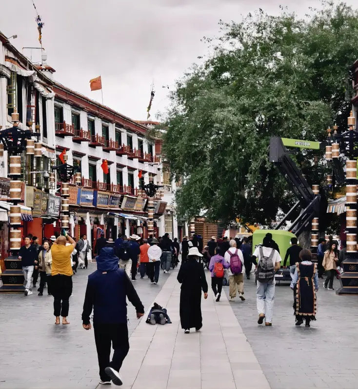 Barkhor Street in Lhasa, the traditional pilgrimage circuit surrounding Jokhang Temple