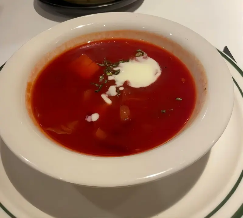 Traditional Russian borscht soup served in Harbin
